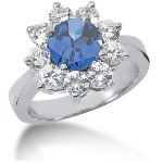 Blue Topaz Ring in White gold with 9 diamonds (1.35ct)